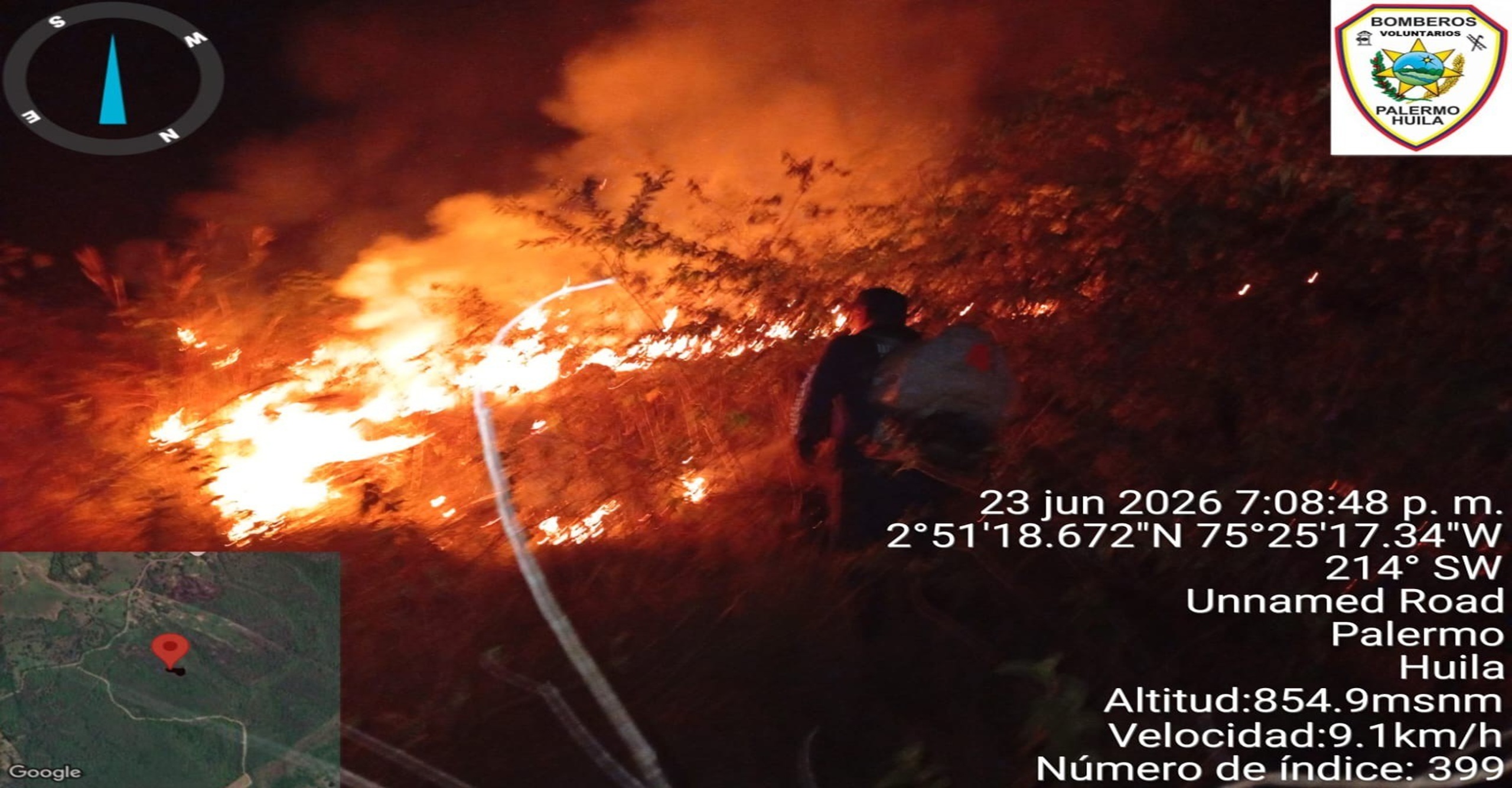 Bomberos de Palermo Huila atendieron emergencia por incendio Forestal.