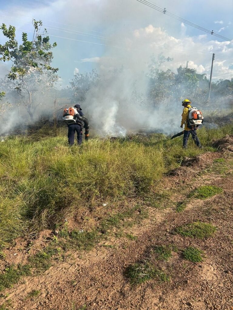 Bomberos realizan labores de control del incendio forestal en el sector Las Granjas, Puerto Carreño, Vichada.