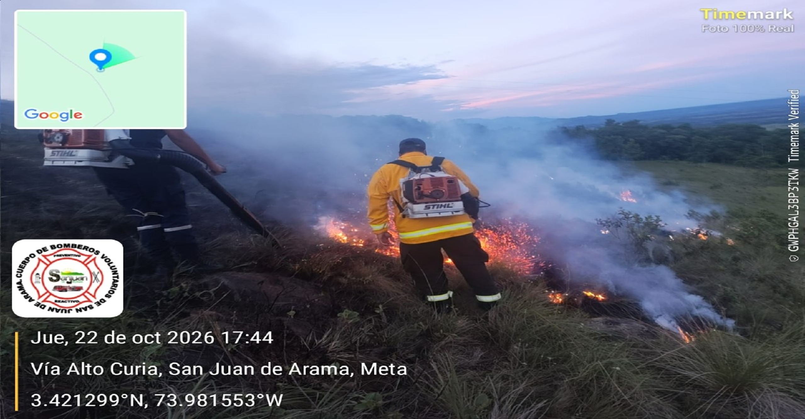 Bomberos de San Juan de Arama controlaron incendio forestal que afectó dos hectáreas en zona rural del Meta
