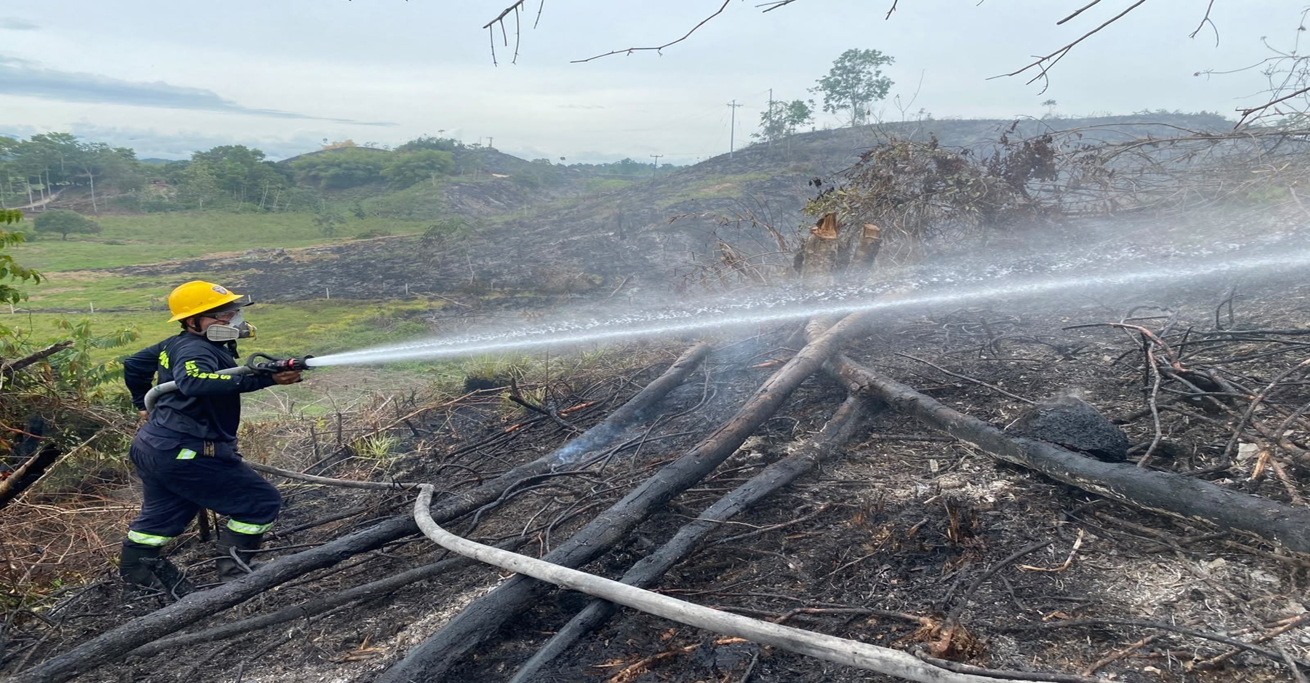 Bomberos de Sabana de Torres liquida incendio forestal en la vereda agua bonita.     